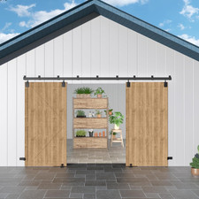 14FT Outdoor Sliding Barn Door Hardware Kit 450Lbs Capacity Black 2 Doors