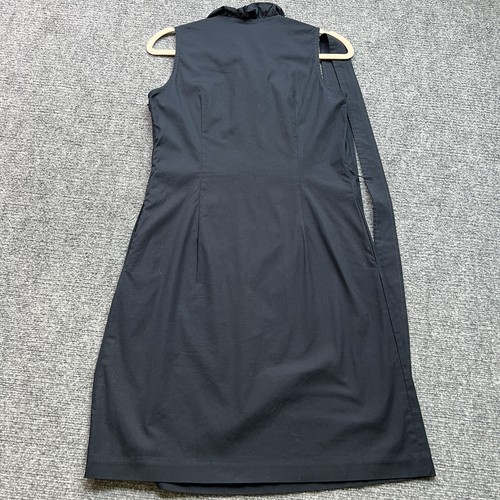 J McLaughlin Ruffled Neck Sleeveless Dress Sz 4 Navy Blue Zeta Sheath Stretch - Picture 8 of 9