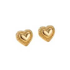 14K Solid Yellow Gold Heart Stud Stamping Earrings Cute Love Jewelry Gift Women