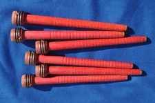Six ANT./VTG. Red Industrial Wood Sewing Bobbins/Quills/Spindles/Spools