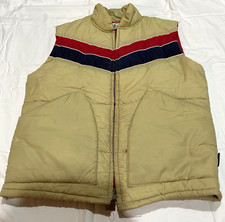 Pacific Trail Men's Vintage Puffer Vest Striped Beige/Red/Blue Full Zip L