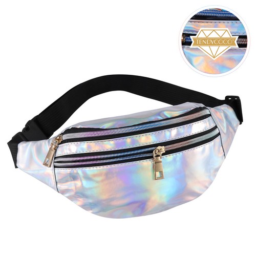 TENDYCOCO Women Men Shiny Wasit Bag Fashion Reflective Chest Bag Waterproof - Foto 3 di 10