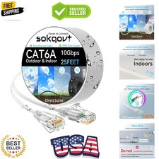 Cat6a Ethernet Cable Slim 25ft Outdoor Indoor, 28AWG Pure Copper Cat6 Interne...