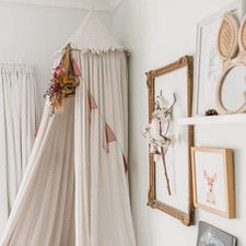Kids Bed Canopy with Frills Cotton Hanging Tent Curtain Net for Reading Nook Hid