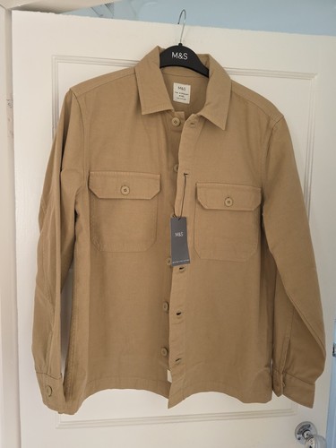 Men's Marks & Spencer Stone Cotton Overshirt Size M NWT - 第 1/8 張圖片