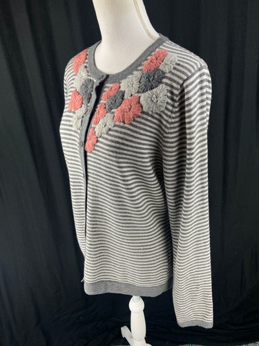 Garnet Hill 100% Merino Wool Cardigan Sweater with Floral Embroidery (size L) - Picture 6 of 13