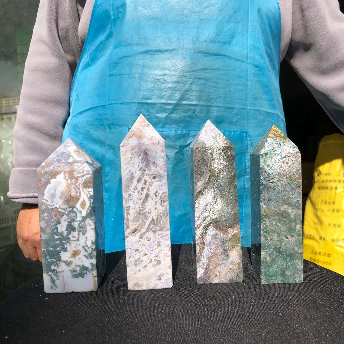4.7LB 4PC Natural moss agate obelisk quartz crystal tower point healing decor