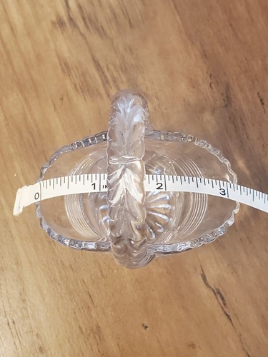 Clear Glass Mini Basket By Duncan Miller Floral Etched Feathered Handle 4.75" - Picture 13 of 18