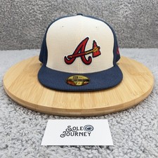 Atlanta Braves Hat Cap Fitted Mens 7 1/4 Navy White MLB Baseball New Era
