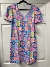 Lulu B M Colorful Tropical Patchwork Boatneck Ruffle Sleeve Dress Upf50