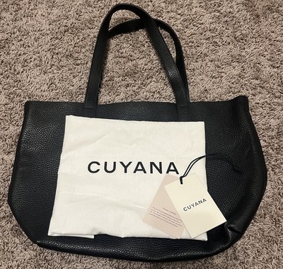 Cuyana Black Pebble Leather Tote Bag Double Handle Shoulder Bag w/ Dust Bag Used
