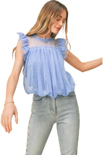&merci ruffle detail bubble top Cornflower Blue