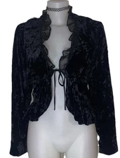 Vtg Style Womens Victorian Black Velvet Whimsigoth Witchy Cardigan Top Sz 10