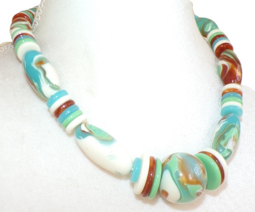Sobral Eteria Divinio Marbled Orb, Oval & Disk Beads Artist Made Necklace - Picture 2 of 6