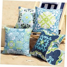 Set of 4 Outdoor Waterproof Throw Pillow 20" x 20" Pack of 4 Navy/Blue/Green