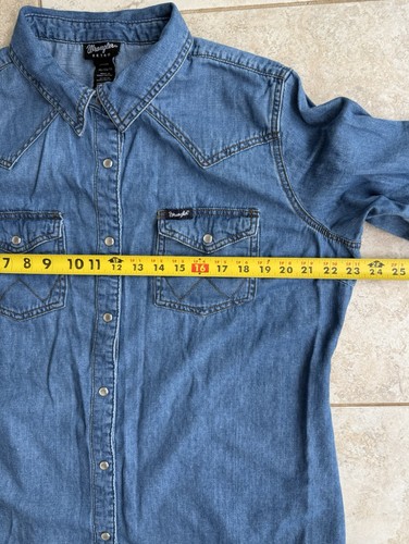 Wrangler Retro Denim Pearl Snap Shirt Women's XL Blue Dark Wash Western Cowgirl - Bild 12 von 14