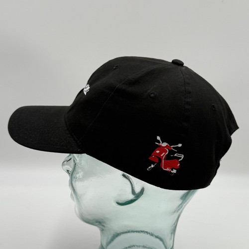 Vespa Black Strapback Hat Cap One Size Fits Most Adjustable White Embroidered - Picture 2 of 10