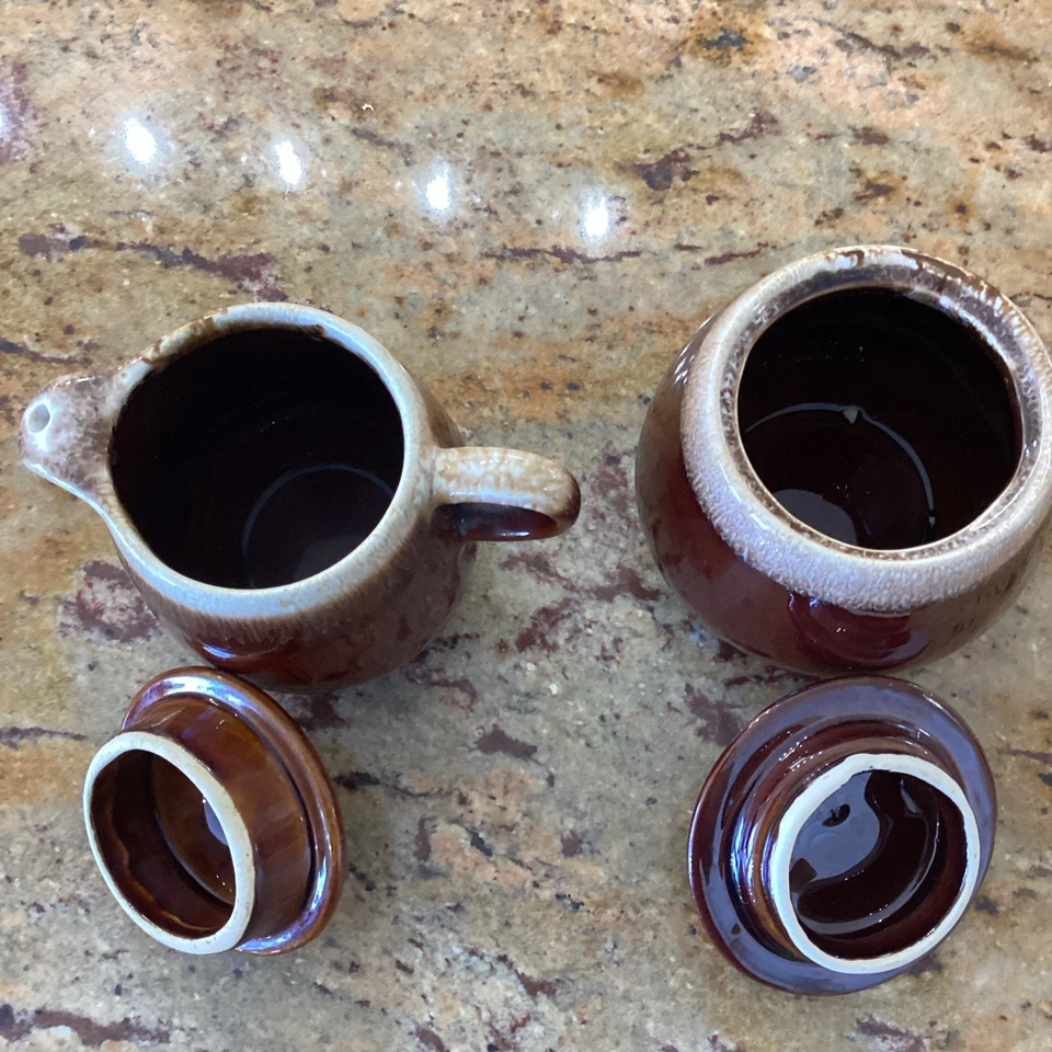 Vtg McCOY Brown Drip Glaze Creamer and Sugar Bowl w/Lid 7020 Set 1970s EUC - Image 2 of 4