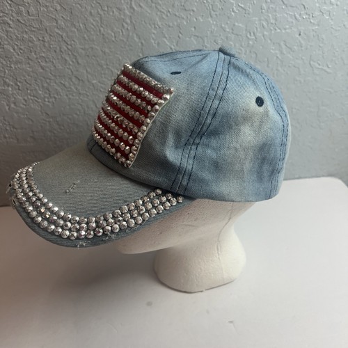 Gorra de béisbol azul Jeans bandera de Estados Unidos patriota pedrería correa sombrero de viaje - Imagen 2 de 6
