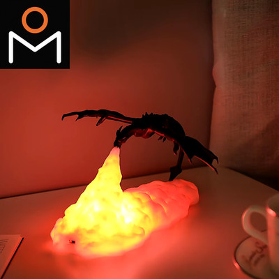 3D Printed Fire Dragon Lights, Rechargeable Led USB Desktop Lamp For Electric