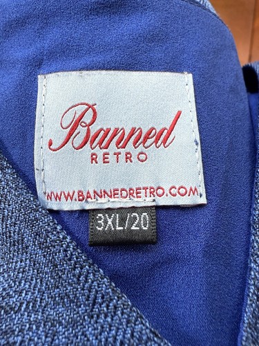 BANNED RETRO Knee Length Secretary Dress A-Line Size 3XL/20 Blue Navy Swing - Picture 8 of 10