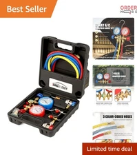 3 Way AC Manifold Gauge Set Aluminum 5FT Hoses for R134A R12 R22 R502