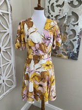 NWT $60 NINE WEST small WATERCOLOR FLORAL PRINT FAUX WRAP BELTED FIT & FLARE