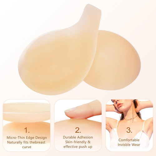 Klebe BH, Bruststraffung Trägerlos Silikon Klebe BH Nippellos Abdeckungen Push Up - Bild 3 von 12