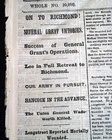 US Grant ON TO RICHMOND Battle of the Wilderness / Map 1864 Civil War Newspaper