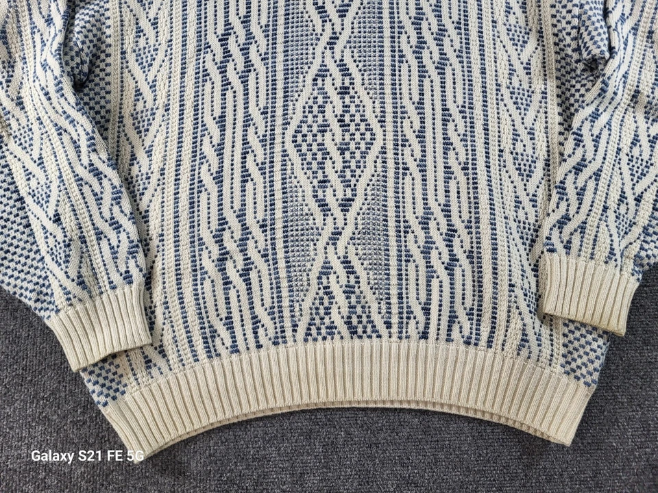 Suéter de Colección Años 90 Jantzen Cuello Redondo Para Hombres XL Azul/Blanco Patrón de Cable Acrílico EE. UU. Foto 3 de 4