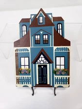 Vintage House Key Wood Holder Sheila Collectibles 1985  7in high blue cottage