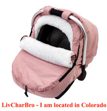 Pink Winter Baby Car Seat Cover Plush Sherpa Fleece Lining Canopy Peeping Window