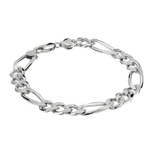 "Brazalete de cadena Figaro de 8,7 mm para hombre en rodio sobre plata esterlina, 9" - Imagen 1 de 1