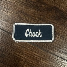 Vintage Embroidered Work Uniform Name Tag Badge CHUCK Unique Patch 70s 80s B26