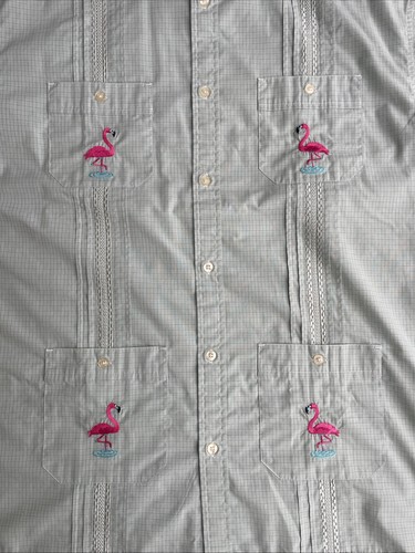 Howler Bros Men’s Guayabera Shirt XL Large Pink Flamingo Green Short Sleeve - Picture 3 of 11