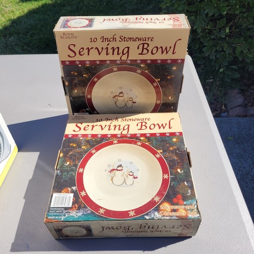2x Royal Seasons Stoneware Snowman 10" Serving Bowls - Picture 2 of 2