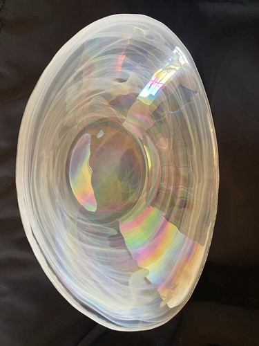 Large White Iridescent Oval Art Glass Lusterware Bowl 10” x 7.5 (BOX 9) - Picture 4 of 10