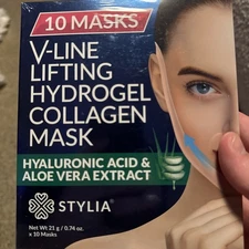 Stylia Double Chin Mask V-line Lifting Hydrogel Collagen Masks 5 Pack - NEW 