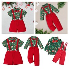Boys Suit Set Christmas Outfits Suspenders Pants Shirt Role Play Christmas