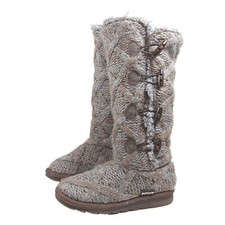 Mukluks Sweater Boots Womens 6 Gray Cable Knit Knee High Slipper Booties New