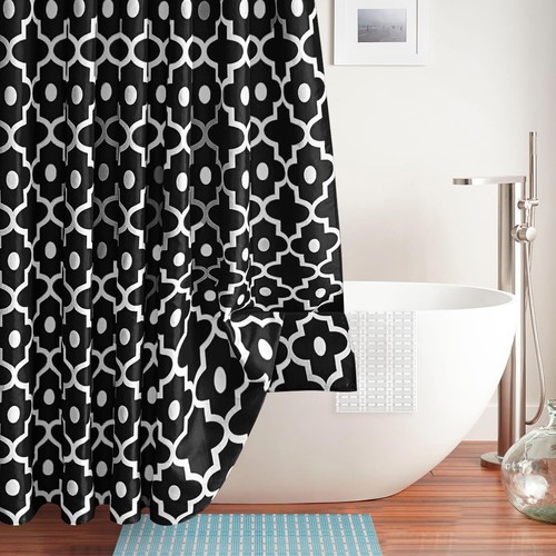 Textured Fabric Shower Curtain Black Morocco Pearl Linen Bathroom Decor 72"x72" - Picture 5 of 10