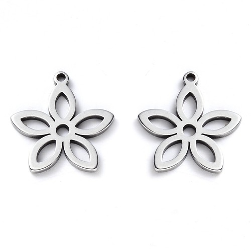 10x Laser Cut Flower 304 Stainless Steel Pendants Charms Jewelry Making 16x15mm - Picture 1 of 1