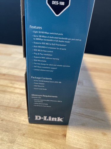 D-Link DES-108 DES-108 8-Port 10/100 Unmanaged Metal Desktop Switch - Picture 18 of 19