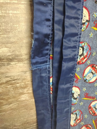 Handmade Quilted Thomas The Train Blanket Double Sided With Blue Satin Edges - Picture 7 of 8