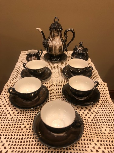DEKOR GEINSILBER TEA SET PORCELAIN SMOKE RW BARVARIA US ZONE 14 PIECE SET - Picture 1 of 6