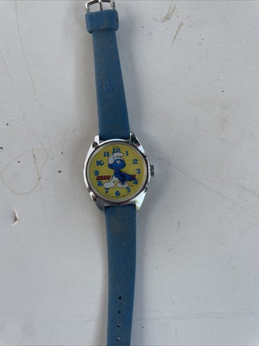 Vintage Bradley Blue Mechanical Movement 70s The Smurfs Analog Watch Not Tested - Picture 4 of 4