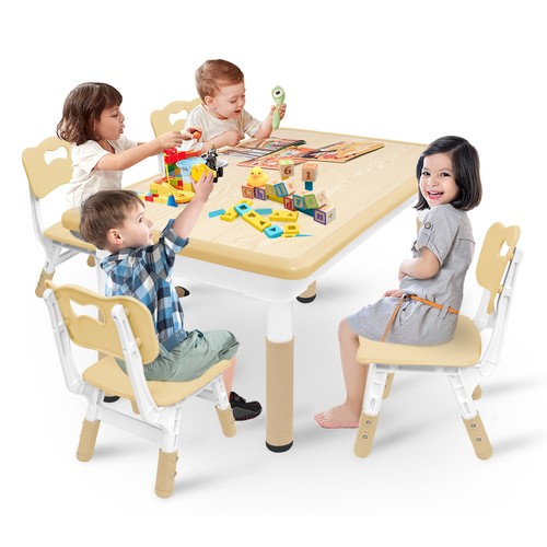 Kindertisch Kindersitzgruppe Spieltisch mit 4 Kinderstuhl Höhenverstellbare Holz - Bild 11 von 12
