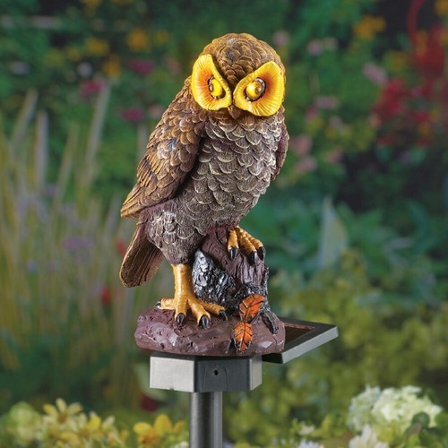 Solar Lighted Eyes & Sounds Brown Owl Garden Statue Stake - Keeps Pests AWAY! - Picture 3 of 5
