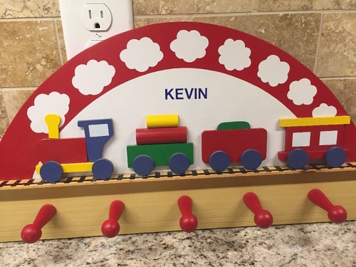 Wooden Railroad Train Clothes Coat Hook for Kid's Room - Picture 2 of 5