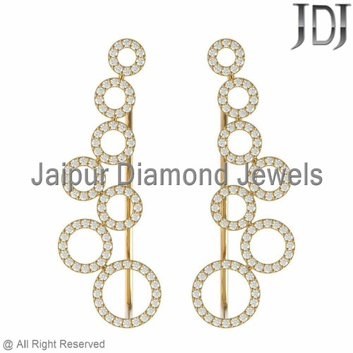 0.93cts Pave Set Diamond Round Circles Ear Cuff Earrings 14k Yellow Gold Jewelry - Picture 1 of 5